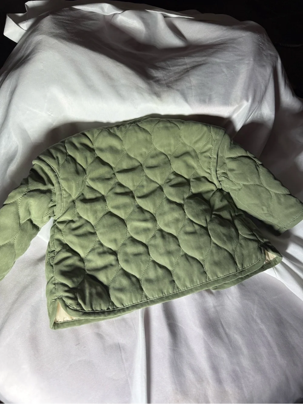 Old Navy Olive Green Quilted Snap-Front Jacket for Baby- 6-12mo